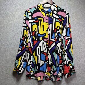Big Dart Retro Shirt 48/46/XL Button Up Long Sleeve Abstract Art Festival Viscos